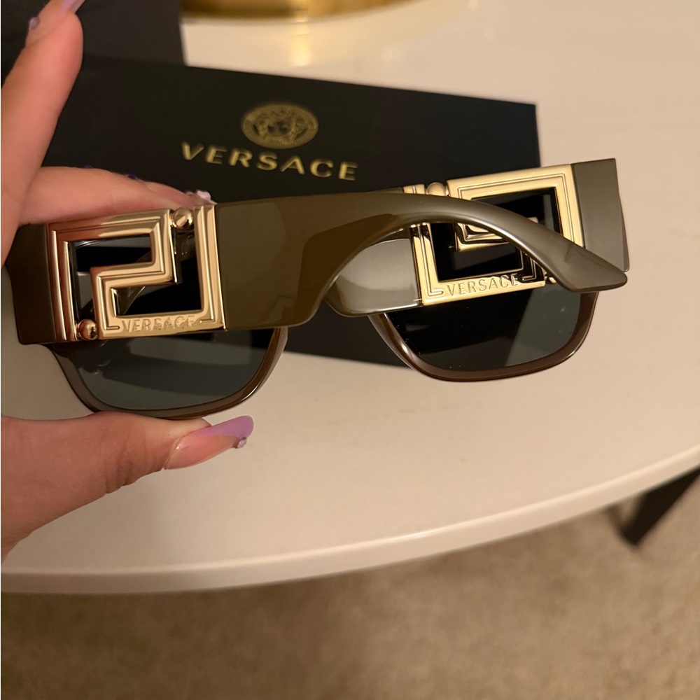 Versace Gold and Brown Geometric Sunglasses